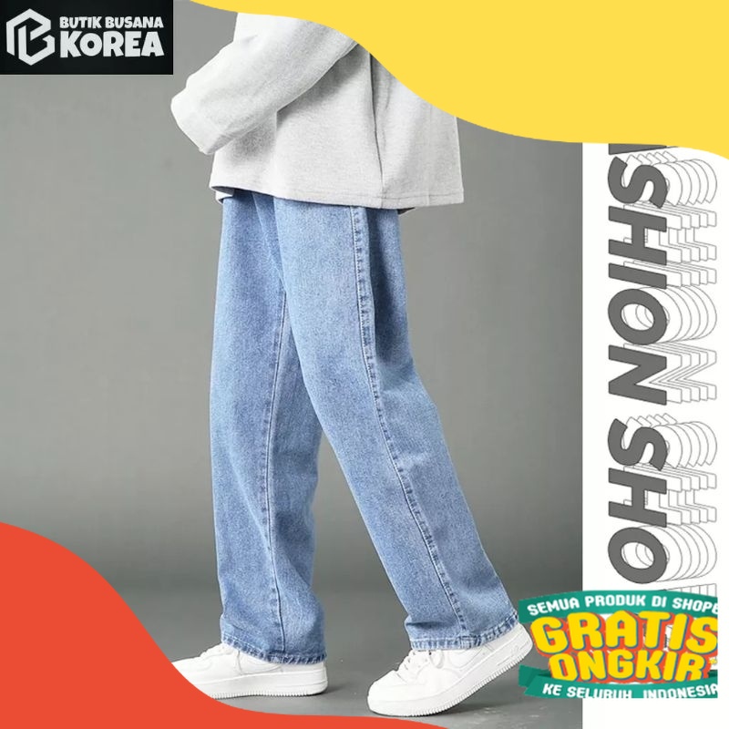 Celana Jeans Denim Pria Panjang Standar Korea Ukuran Jumbo Longar/ rawis riped