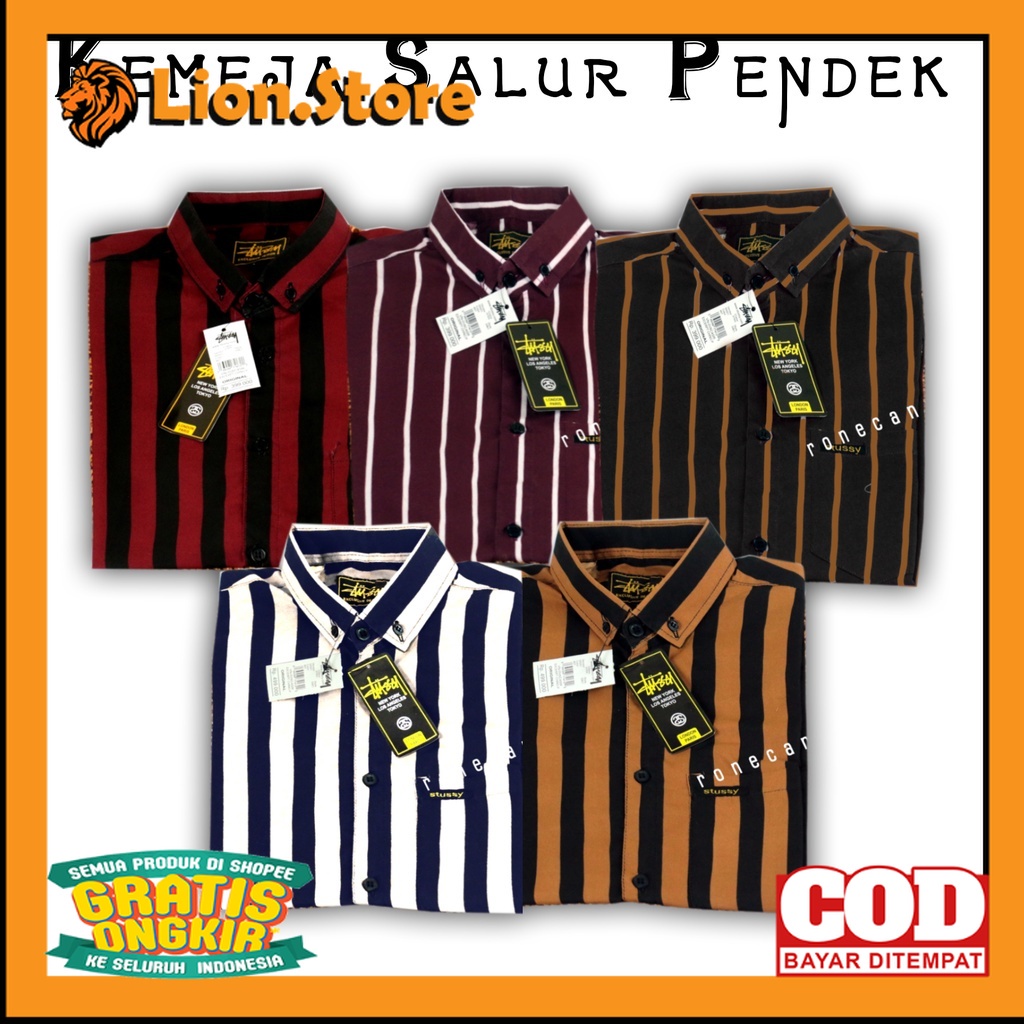 Kemeja Salur Pria Lengan Pendek Bahan Katun Original | Kemeja Pria Pendek Motif Salur | Kemeja Strip
