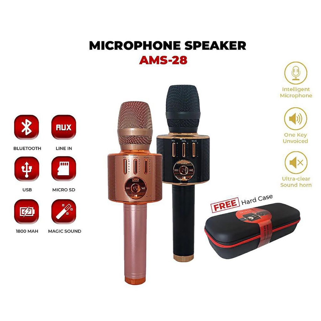 Microphone Speaker Karaoke Advance AMS-28 Bluetooth Portable Mic Wireless Speaker Mikrofon
