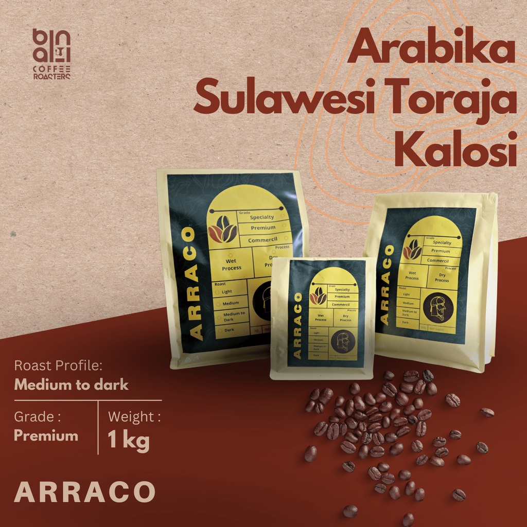 

ARRACO COFFEE - Arabika Toraja Kalosi Premium 1KG Biji / Bubuk | Semi Washed - Medium to Dark Roasted