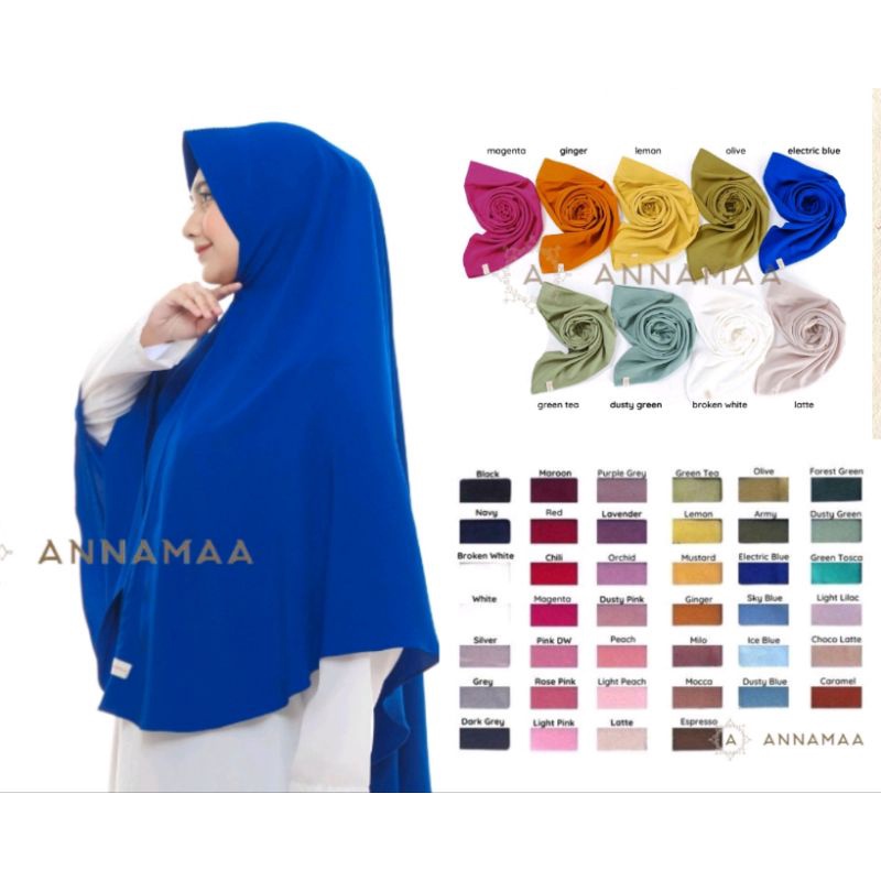 Jilbab Instan ANNAMAA Bergo Syar'i Jumbo Pad Lady Zara Princess Stretch Jilbab Instan Khimar Annamaa