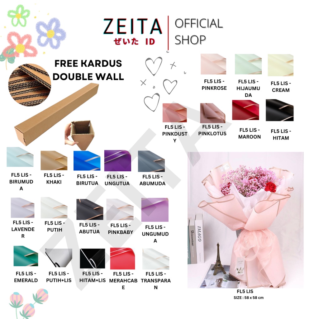 

Zeita - FL5 LIS 5Lembar-Kertas Bunga Buket Transparan List Emas/Kertas Buket Bunga Florist Cellophane