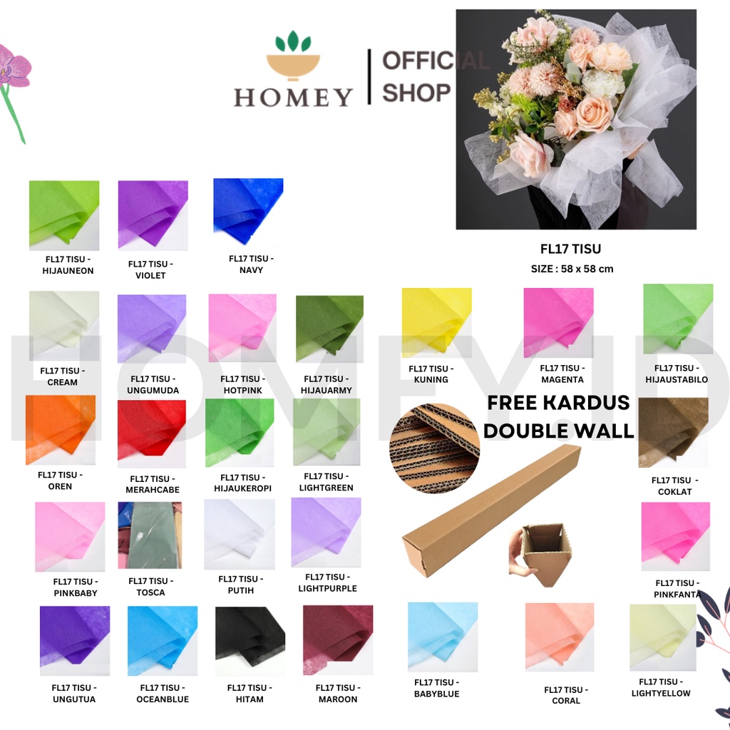 

HOMEY - (5 LEMBAR) - FL17 TISU Kertas Tissue Buket/ Kertas Tissue/ Flower Wrapping Paper