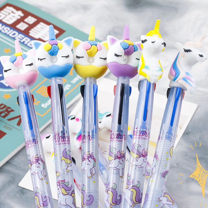 

Boneka unicorn lucu dengan tiga warna ditulis dengan lembut, kartun lucu lucu berbentuk alat tulis anak-anak