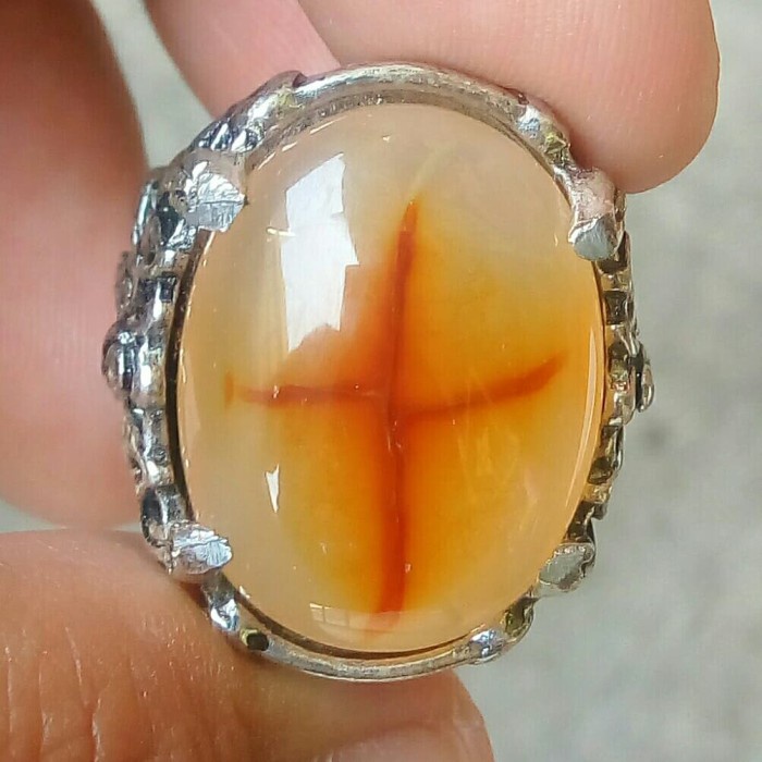 Cincin Batu Akik Gambar Motif Salib Tapak Jalak 6