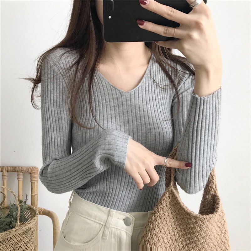 BAJU DENGAN PANJANG V NECK WANITA / BAJU RAJUT LENGAN-LP003