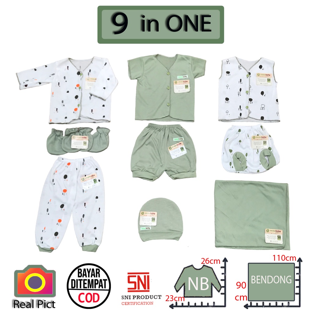 COD 9 in1  Baju Bayi Set Kado Pakaian Bayi Baru Lahir lengkap Topi Bedong Sarung Tangan dan Sarung K