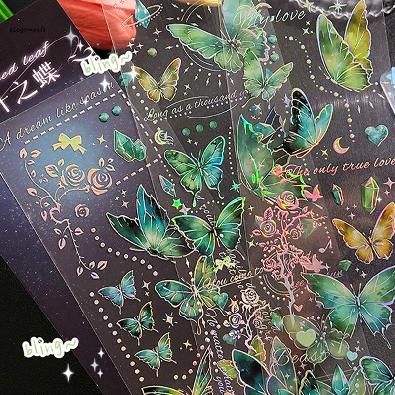 

Laser Relief Butterfly Sticker Bahan Vintage Ledger Tangan Pet Stiker Tiga Dimensi Dekorasi E