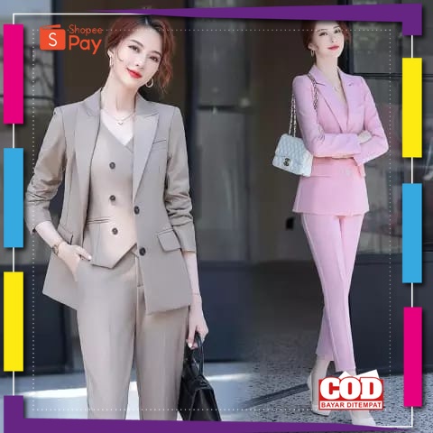 PREMIUM KOREAN STYLE / setelan blazer wanita set celana  Set Blazer Wanita Stelan Jas Wanita Set Jas