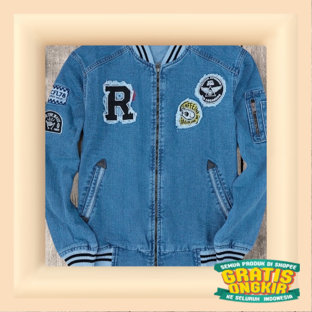 ROCAFELA - Jaket Jeans Pria Jaket Bomber Jeans BOMBER 04/ Black tosca 2 3 warna