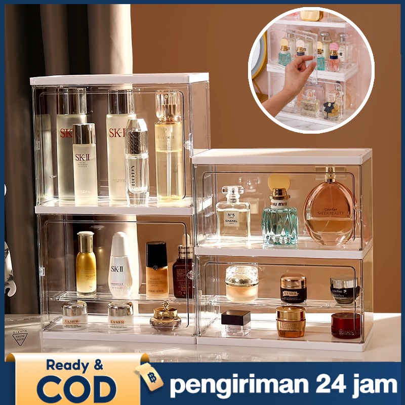 Rak Kosmetik Kotak Penyimpanan Makeup Organizer Kotak Penyimpanan Parfum Transparan Multifungsi Pera