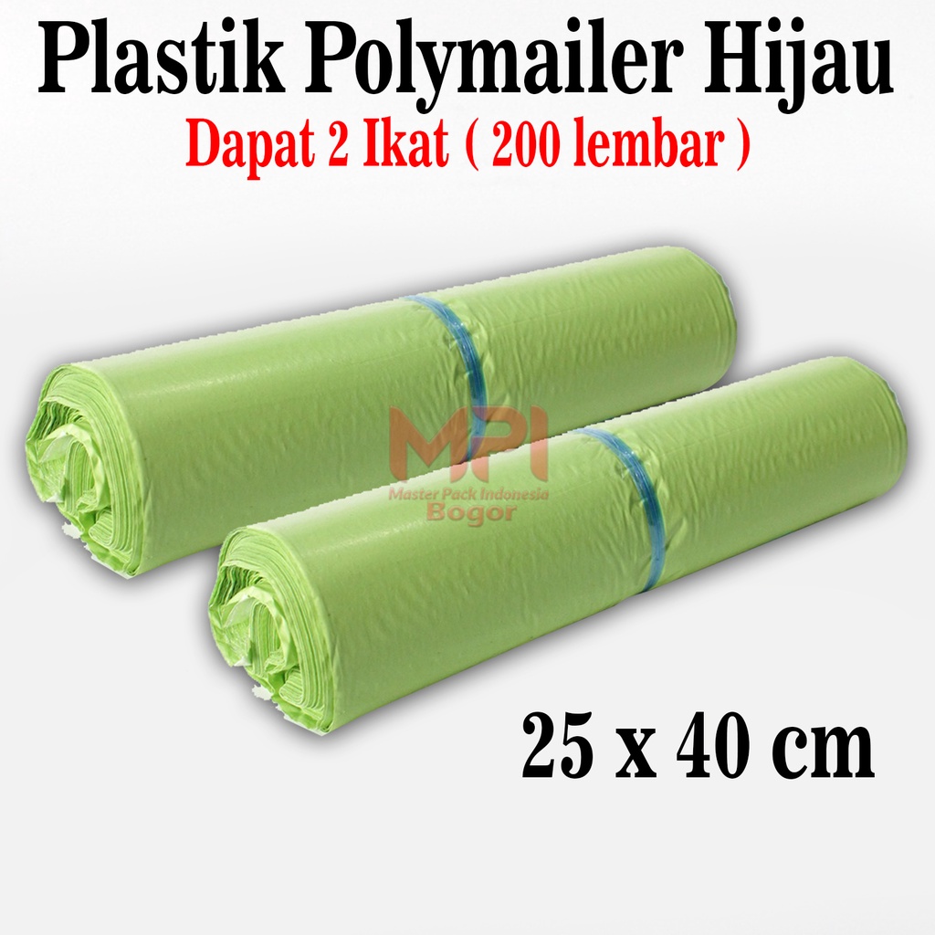 

2 iKAT ( 200 LEMBAR ) Plastik Polymailer Hijau 25 x 40 cm - Plastik packaging Kantong Amplop - Master Pack Indonesia Bogor