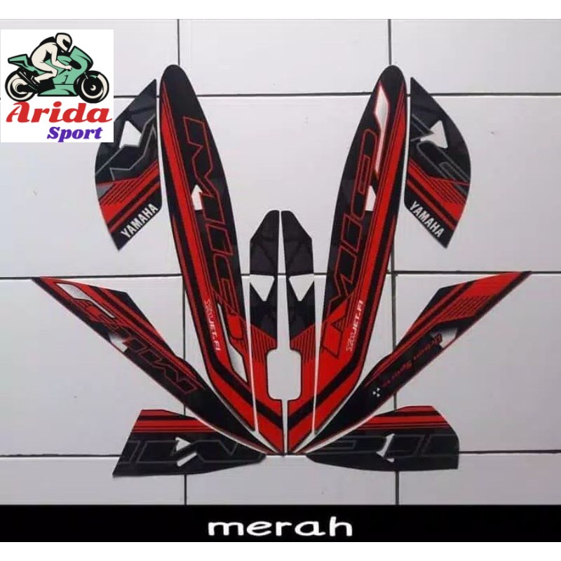 stiker mio j yamaha mio j 2014 hitam merah lis body les srep mio j