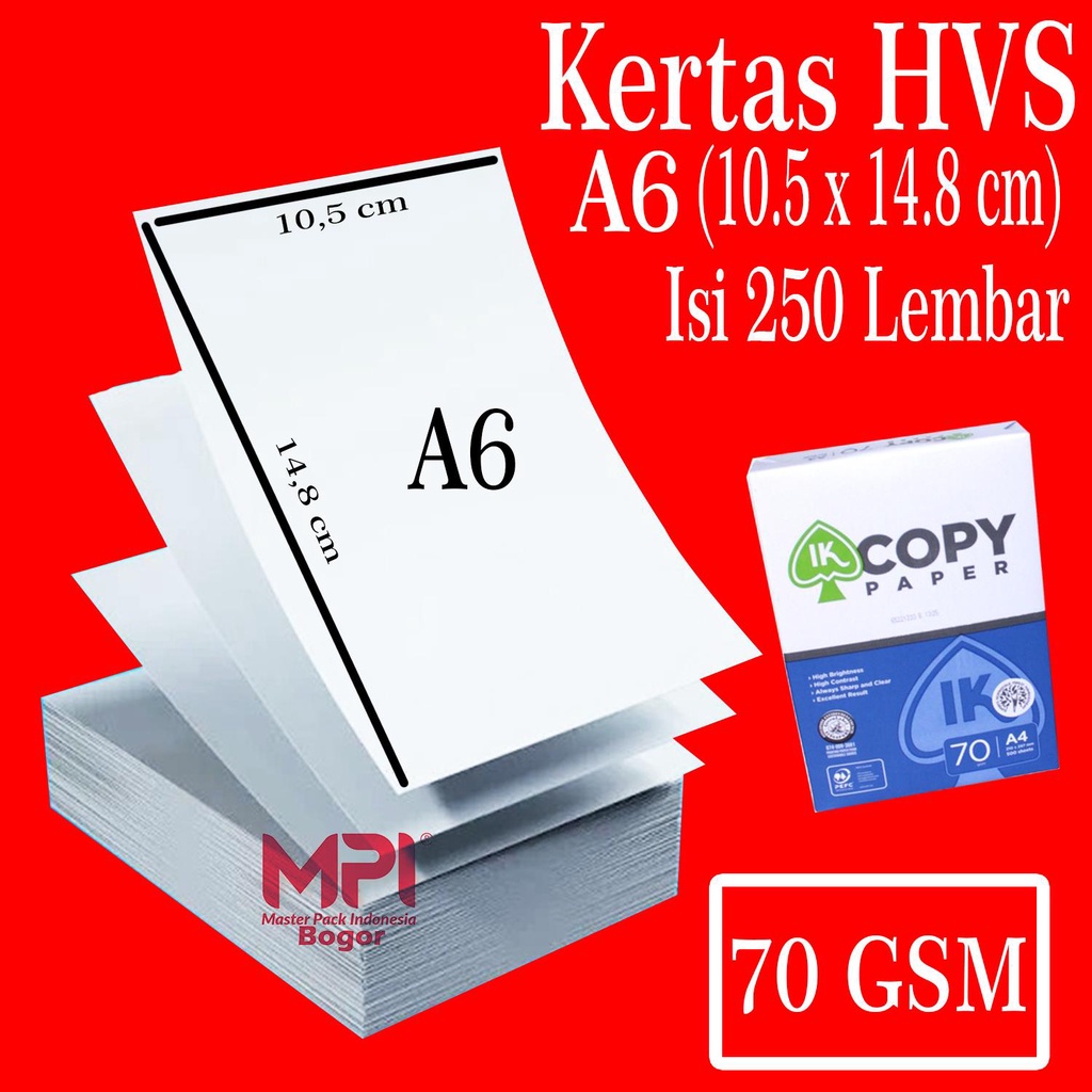 

Kertas HVS A6 ( 10.5 x 14.8 cm ) 70 Gsm / Kertas Untuk Print Resi - Isi 250 Lembar Paper - Master Pack Indonesia