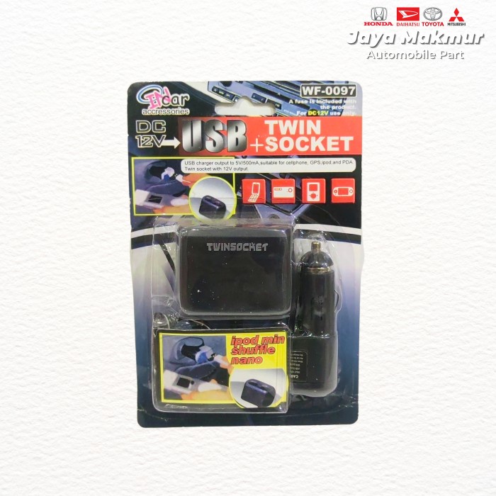 USB Charger Twin Socket Colokan Charger Mobil Soket Lubang 2 12V