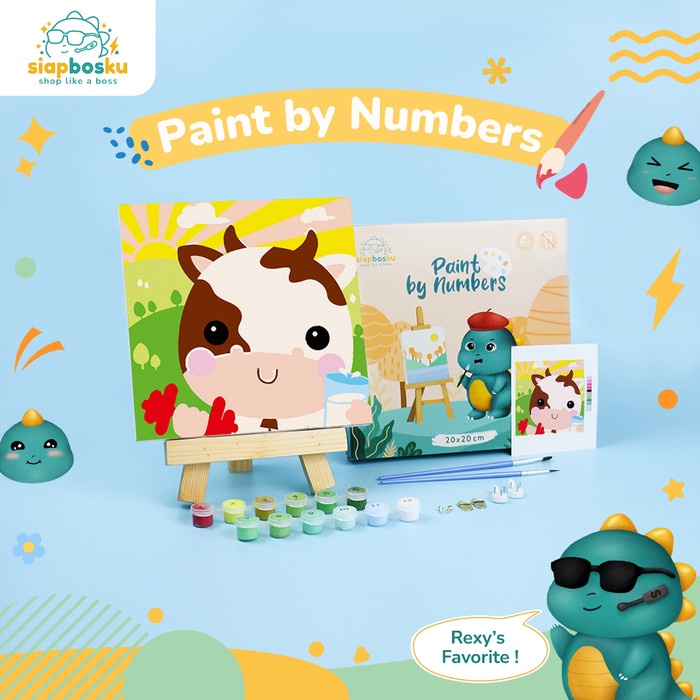 

[[ JS - BEST SELLER ]] KANVAS LUKIS ANAK 20x20 CM GAMBAR BINATANG 2 CANVAS PAINTING BY NUMBER - Cow