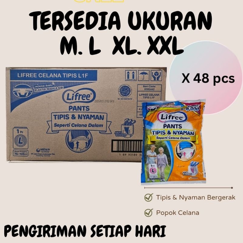 BIG SALE 12.12 MURAH PAKET 48 PCS 1 DUS LIFREE POPOK CELANA DEWASA ORANG TUA ADULT PAMPERS SIZE M L 