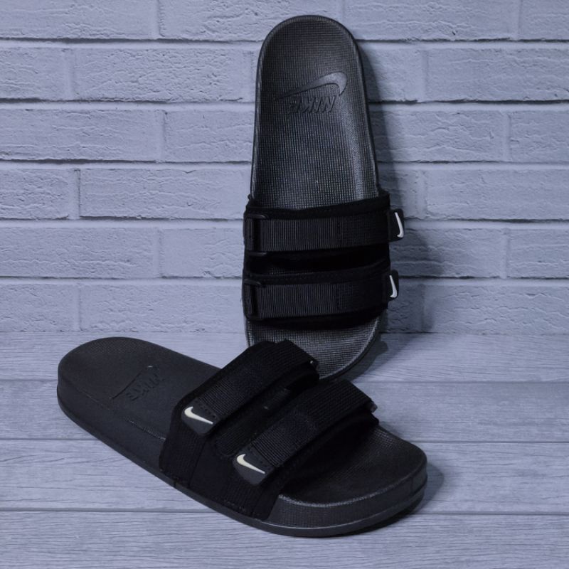 Sandal Pria Slip On / Sendal Wanita Slop / ADIDAS Slide Slippers Flip Double Strap / Webbing Hitam G