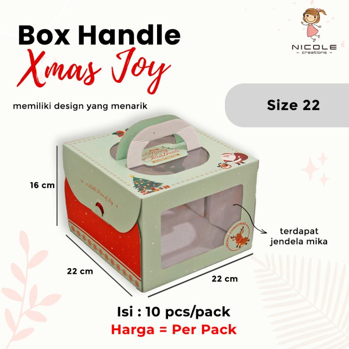 

TERMURAH Cake Box Handle Xmas Joy/Kotak Kue Handle/Box Handle Christmas - 22x22x16