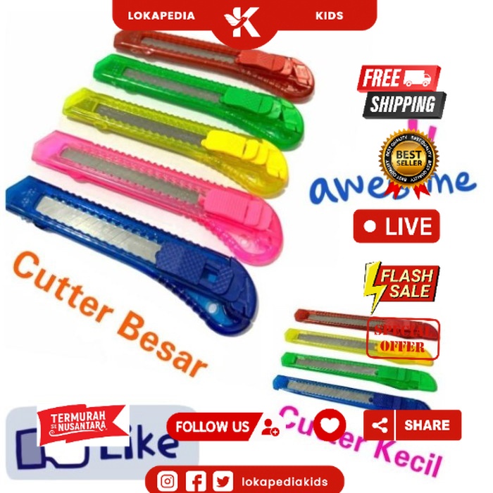 

CUTTER / KATER BESAR - KECIL PLASTIK WARNA BENING TRANSPASARAN MURAH