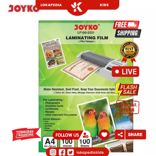 

PLASTIK LAMINATING PAPER A4 JOYKO 100 MICRON