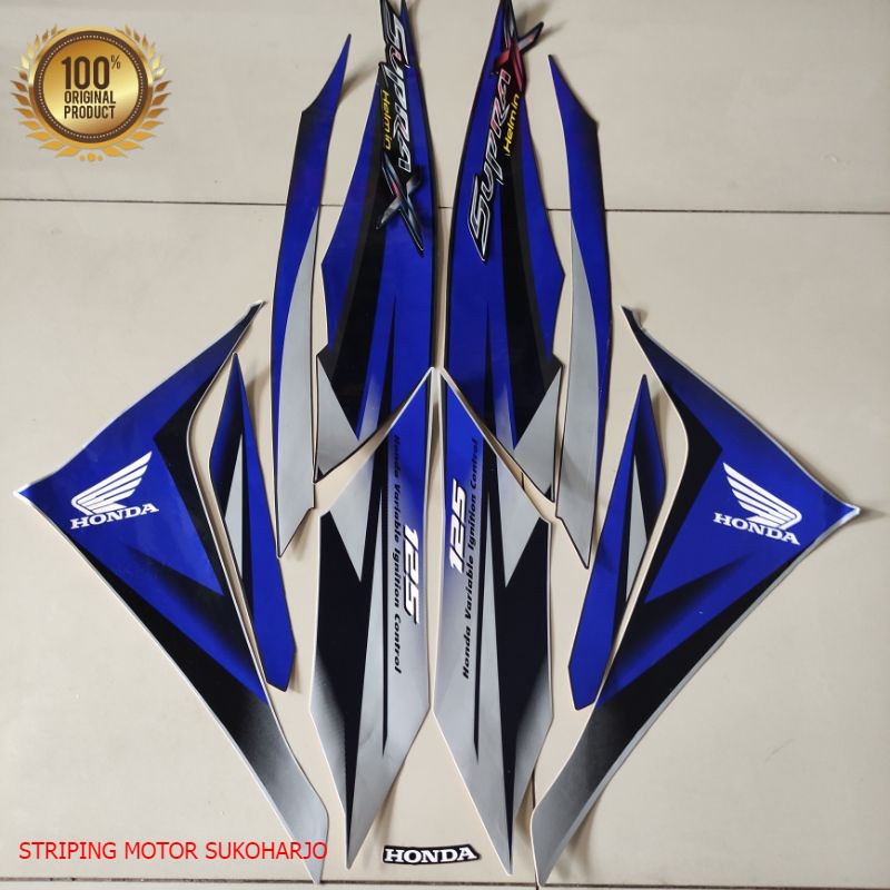 (ORI) striping honda supra x 125 r helm in 2010 2011 biru full kualitas original
