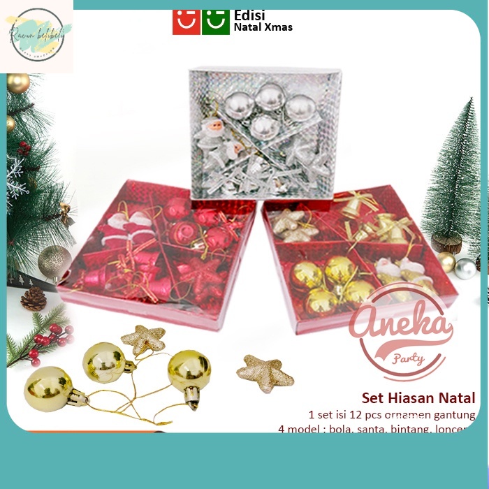 Dekorasi  Hiasan Natal Terbaru / Set Hiasan gantung Pohon Natal metalik / Ornamen Dekorasi Parcel na
