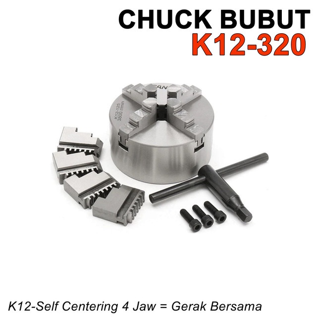 Chuck Bubut 12" Claw K12-320 4 Jaw Cekam Kaki 12 Inch Self Centering