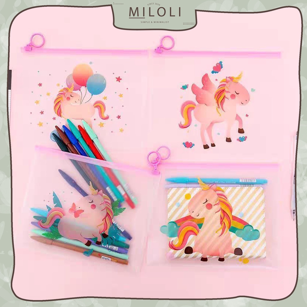 

[MILOLI] A5 POUCH TRANSPARANT MOTIF PINKY UNICORN Pvc Waterproof Bag Staitionery - OT011
