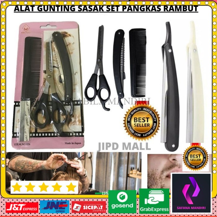 Alat Pangkas Cukur Rambut Sasak Set dan Pisau Cukur Lipat 114126