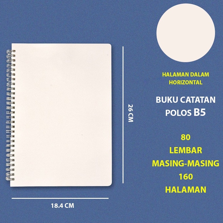 

Spiral Notebook 80 Lembar A5 B5 Soft Ring Cover Holder Bergaris Rings Loose Leaf Dotted, Grid, Blank, Line