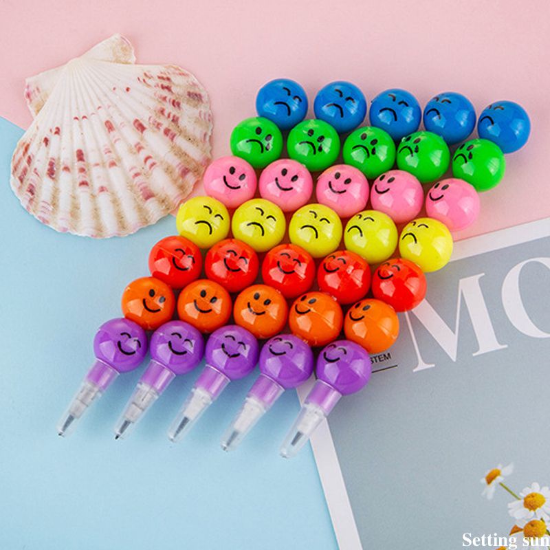 

Pensil Tujuh Bagian Krayon Grafiti Wajah Tersenyum Pensil Kreatif Kartun Belajar Siswa-TN