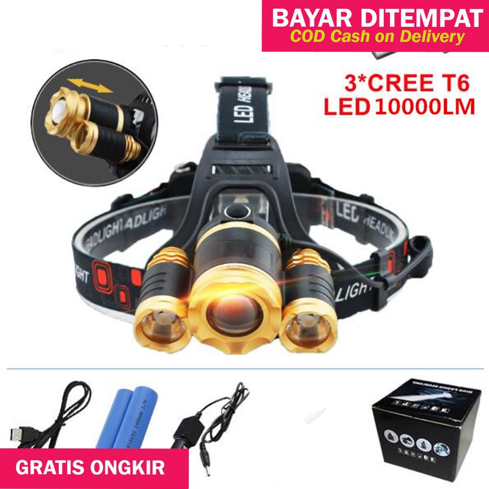 Senter Kepala LED Cas Anti Air Jarak Jauh Sorot 2000 Meter Tahan Lama Super Terang Lampu  Headlamp 3
