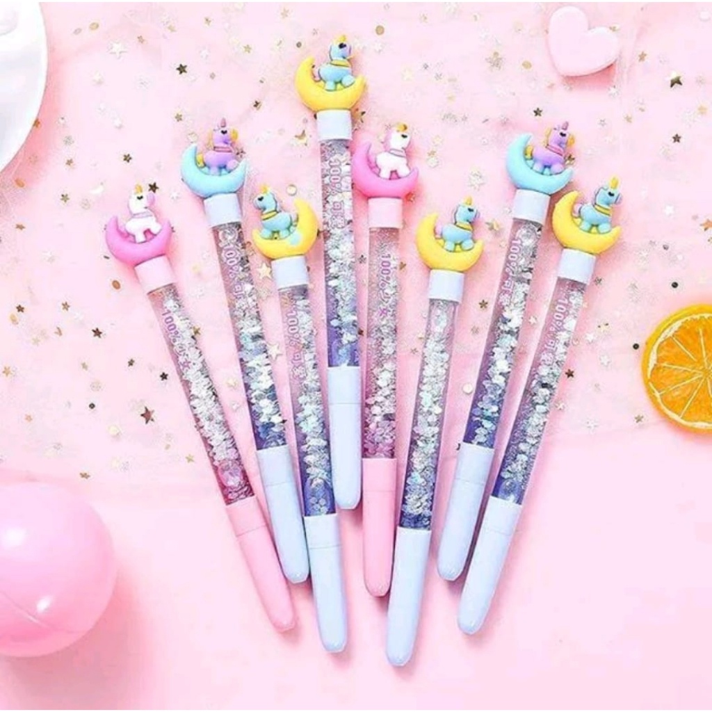 

20. PULPEN TINTA DENGAN MOTIF AIR GLITTER / PENA AIR GLITTER KARAKTER LUCU