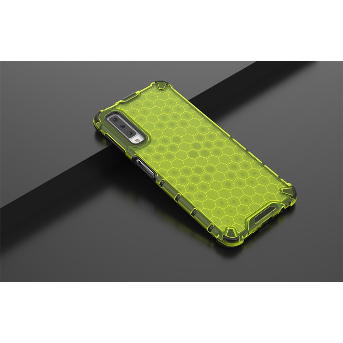Pelindung HP Samsung A7 2018 Triple Camera Honeycomb Hybrid Rugged Clear Armor Case - Hitam
