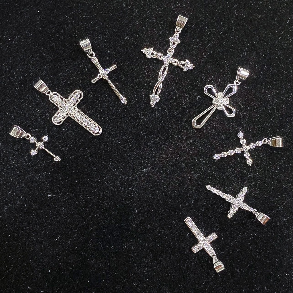 Liontin anak dan dewasa emas asli kadar 750 75 17k whitegold salib cross mainan kalung permata putih