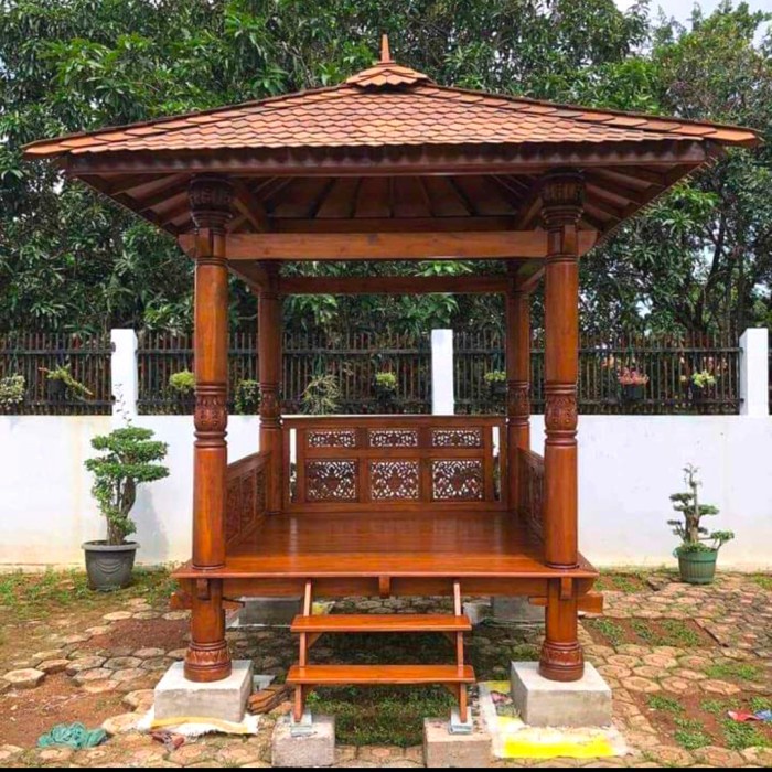 FREE ONGKIR JFS saung gazebo kayu jati / gazebo ukir kayu jati | gazebo minimalis jati