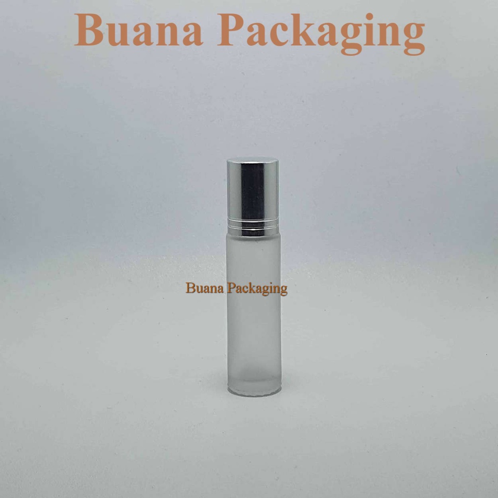 Botol Roll On 10 ml Clear Frossted Tutup Stainles Silver Shiny Garis Bola Stainles / Botol Roll On / Botol Kaca / Parfum Roll On / Botol Parfum / Botol Parfume Refill / Roll On 10 ml