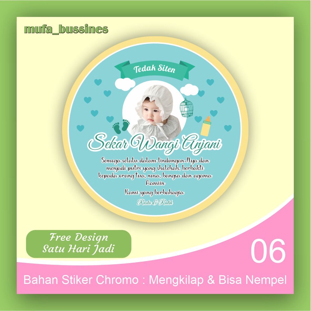 

Stiker Tasyakuran Tedak siten / Stiker Tasyakuran Dundunan / Stiker Tasyakuran Aqiqah / Stiker Tasyakuran Kelahiran / Stiker Aqiqah Bayi / Stiker Aqiqah / Kartu Stiker Aqiqah / Stiker Nama Bayi / Cetak Stiker Aqiiqah