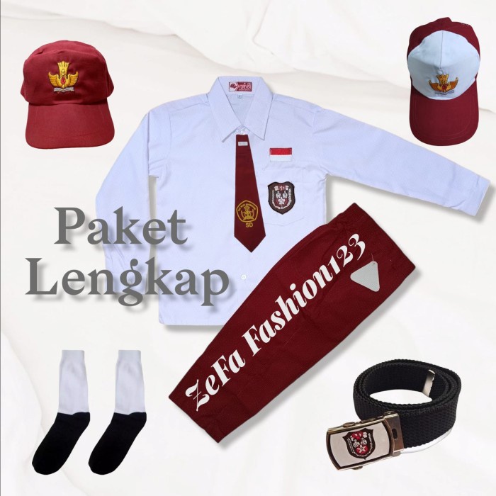 

[MEDAMART] BEST QUALITY Seragam Sekolah SD Merah Putih Laki Lengkap Panjang topi merahputih, 6 tahun
