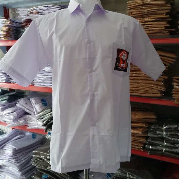 

[MEDAMART] BEST QUALITY Seragam sekolah baju SMA lengan pendek logo sablon size:SML s/d L8 baju sma, M
