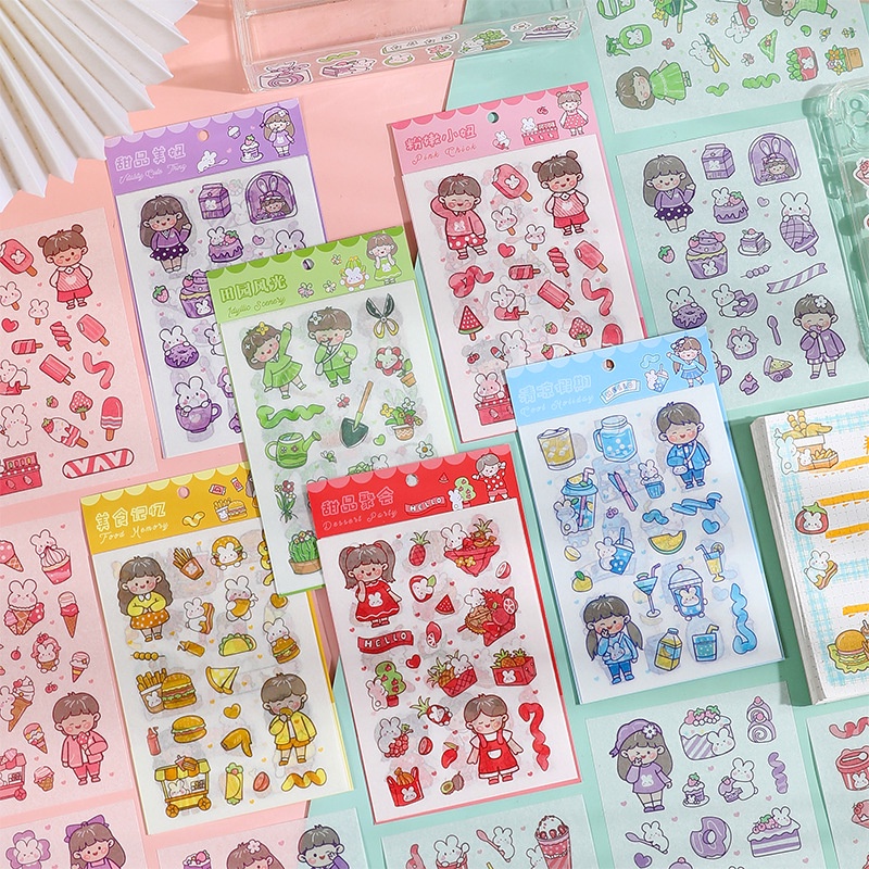 

(Gucin) (4 Lembar) sticker aesthetic kartun isi 4 lembar kartun jepang/ stiker aestheic karttun jepang