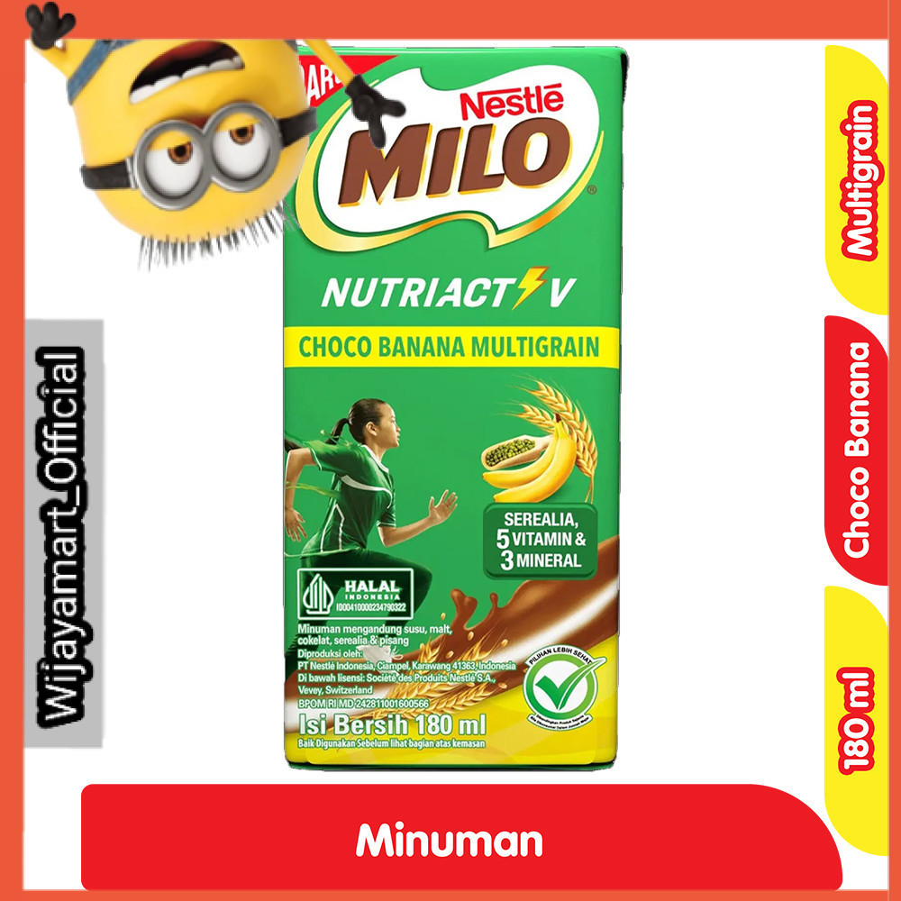 

Milo Nutriactive Minuman Multigrain Cokelat Pisang UHT Kotak 180 ml