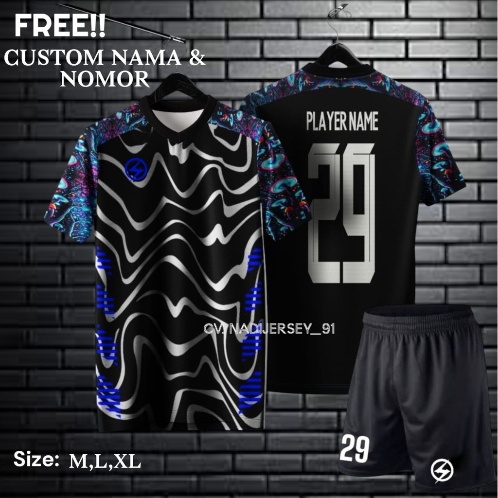 Baju Jersey Bola Futsal  Cowok Cewek Pria Wanita Dewasa Custom Sablon Nama + Nomor Punggung Sendiri