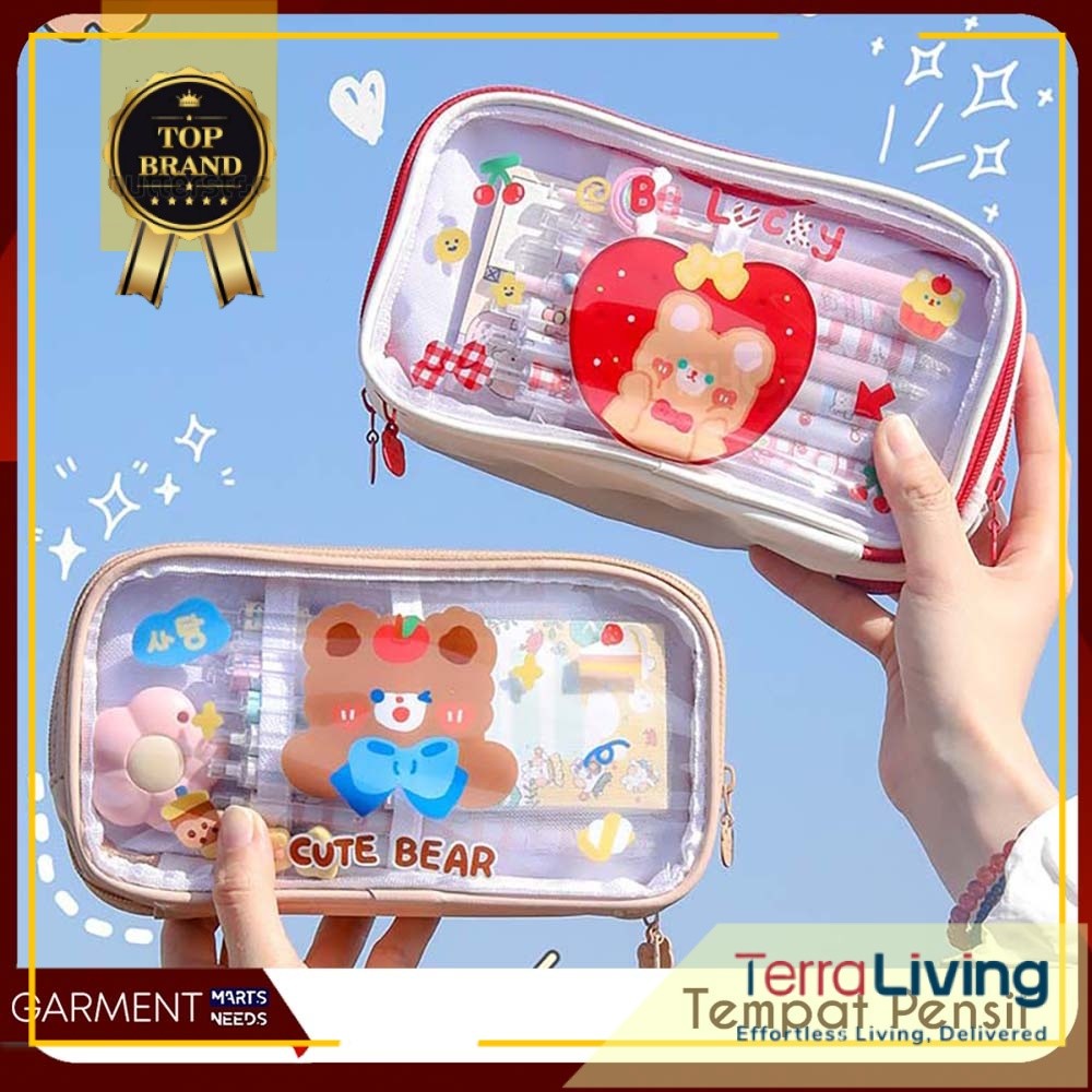 

Tempat Pensil Lucu Anak Transparan Kotak Pencil Dompet Besar Karakter Motif Pouch Stationary Resleting Serbaguna