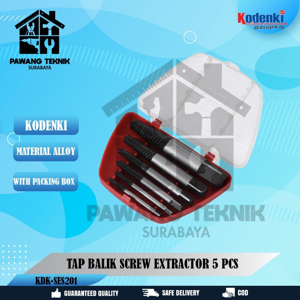 Kodenki Tap Balik Screw Extractor 5 Pcs Tap Baut Patah Screw Extractor Pembuka Baut Patah Kran Air -
