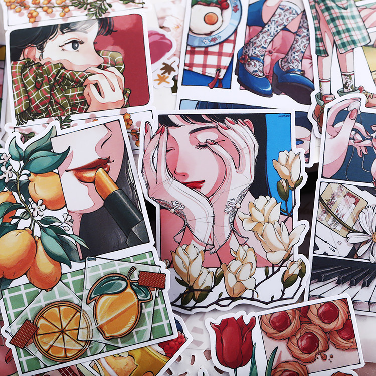 

Stickers 23pcs Girl Diary Hand Account Character Cute Mobile Phone Case Ins Large Size Decorative Material / Waterproof