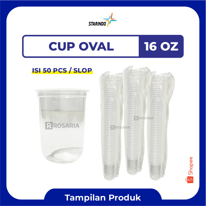 CUP POLOS OVAL 16 OZ STARINDO 8 gr Plastik Bening Gelas Minuman