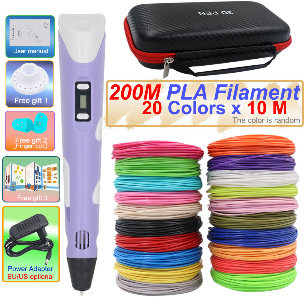 

Christmas Creative Gift Children's 3D Printing Pen Set With LCD Screen Power Adapter PLA Filament Suitcase Kids Birthday DIY Toy