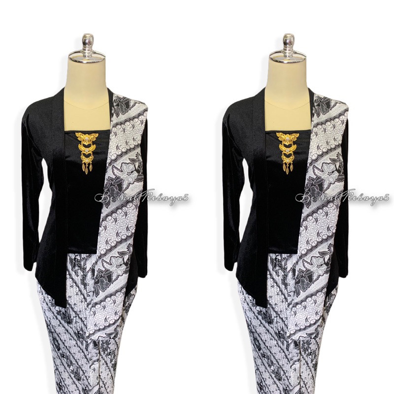 LURIK Setelan Kebaya Kutu Baru Bludru / Kebaya + Selendang + Jarik Motif Kusumo Putih